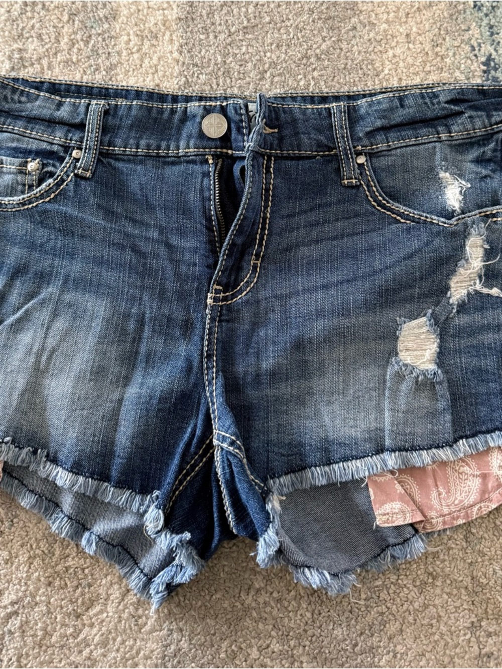 Daytrip Dark Blue Distressed Denim Cutoff Shorts